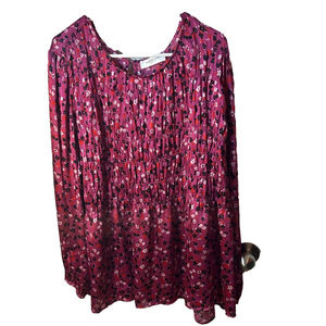 4X Addition Elle Pink Floral Boho Blouse – Smocked Style, Button Back